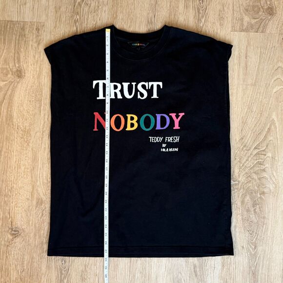 Teddy Fresh Trust Nobody Graphic T-Shirt Black Large Colorful Text Muscle Tee - Picture 5 of 5